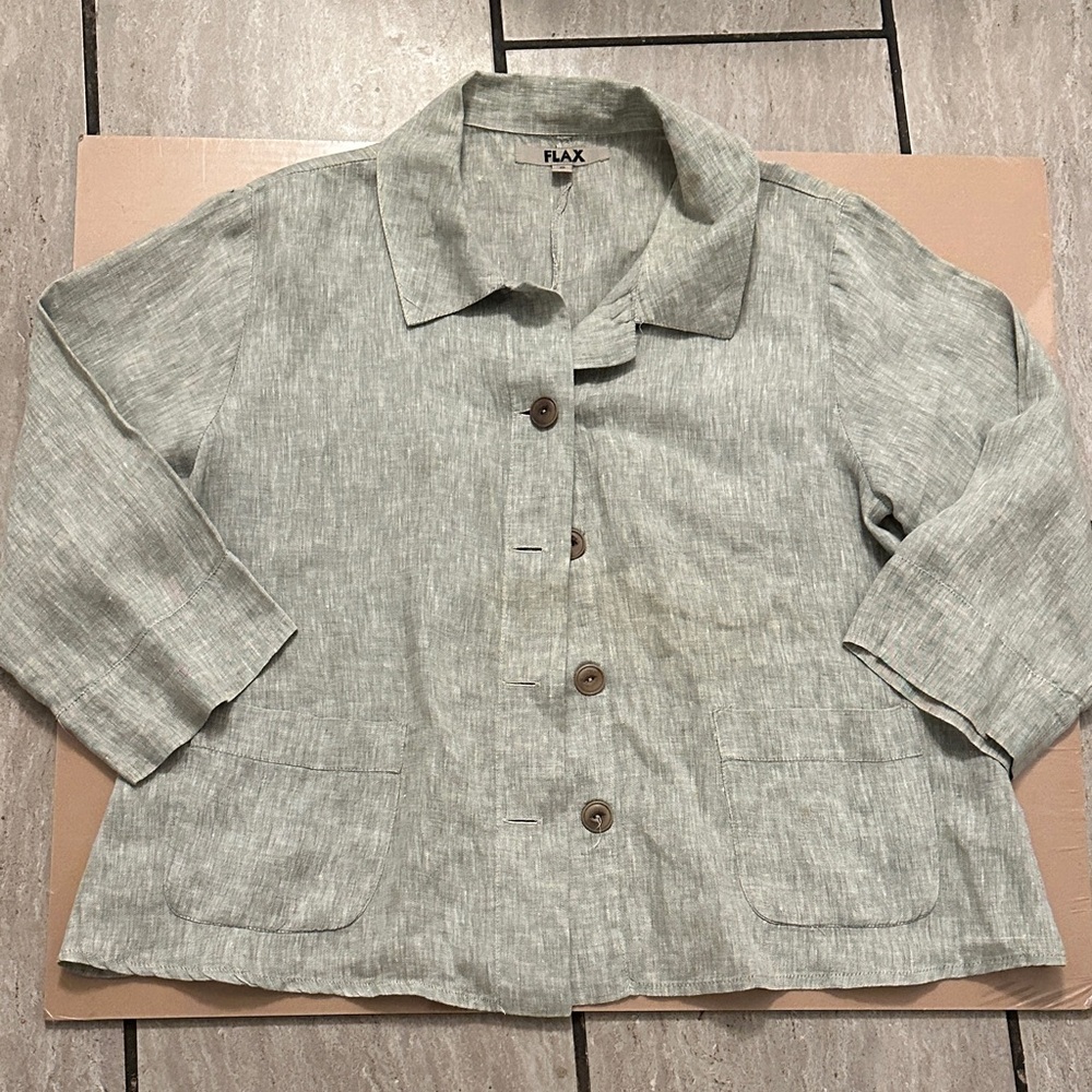 Flax 100% Linen Shirt Jacket Light Olive Small